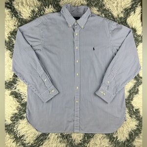 Ralph Lauren Men’s Blue White Striped Long Sleeve Button Up Shirt Size 17 1/2